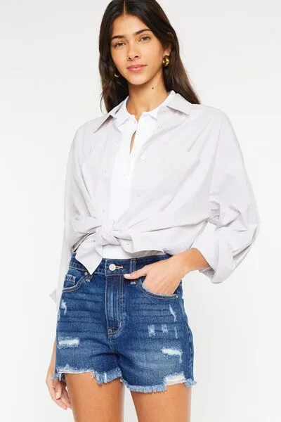 Kancan High Rise Frayed Hem Denim Shorts ONLINE EXCLUSIVE