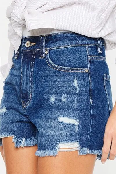 Kancan High Rise Frayed Hem Denim Shorts ONLINE EXCLUSIVE