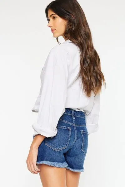 Kancan High Rise Frayed Hem Denim Shorts ONLINE EXCLUSIVE