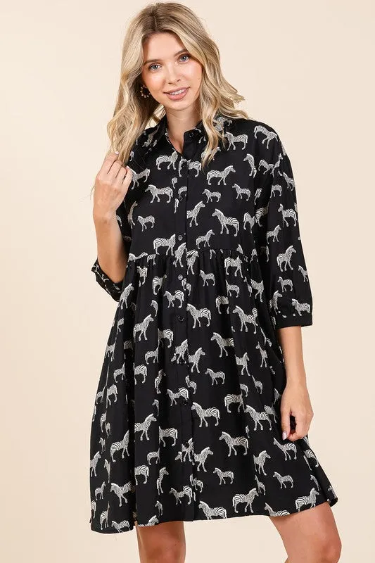 Keep It Wild Black Button Down Shirt Mini Dress
