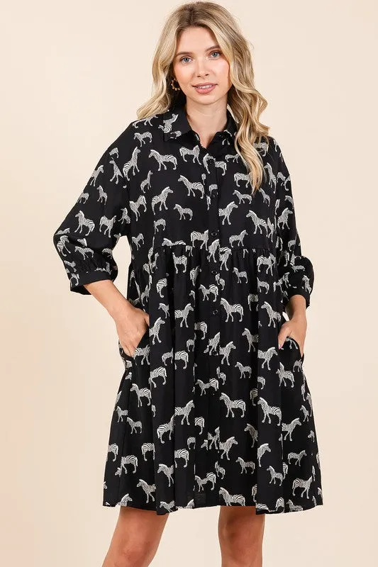 Keep It Wild Black Button Down Shirt Mini Dress