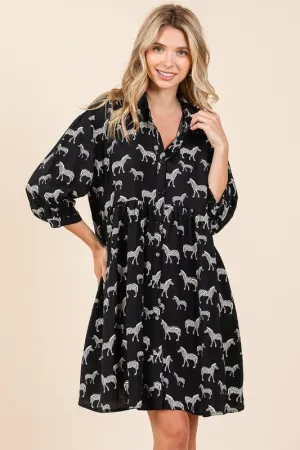 Keep It Wild Black Button Down Shirt Mini Dress