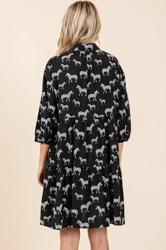 Keep It Wild Black Button Down Shirt Mini Dress