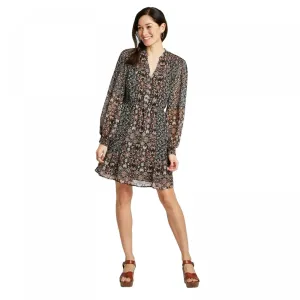 Knox Rose Women's Paisley Mixed Print Long Sleeve V-Neck Woven Dress