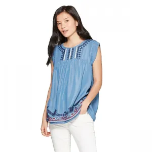 Knox Rose Women's Short Sleeve Scoop Neck Top With Embroidery