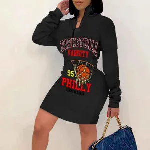 Letter Print Long Sleeve Bodycon Dress