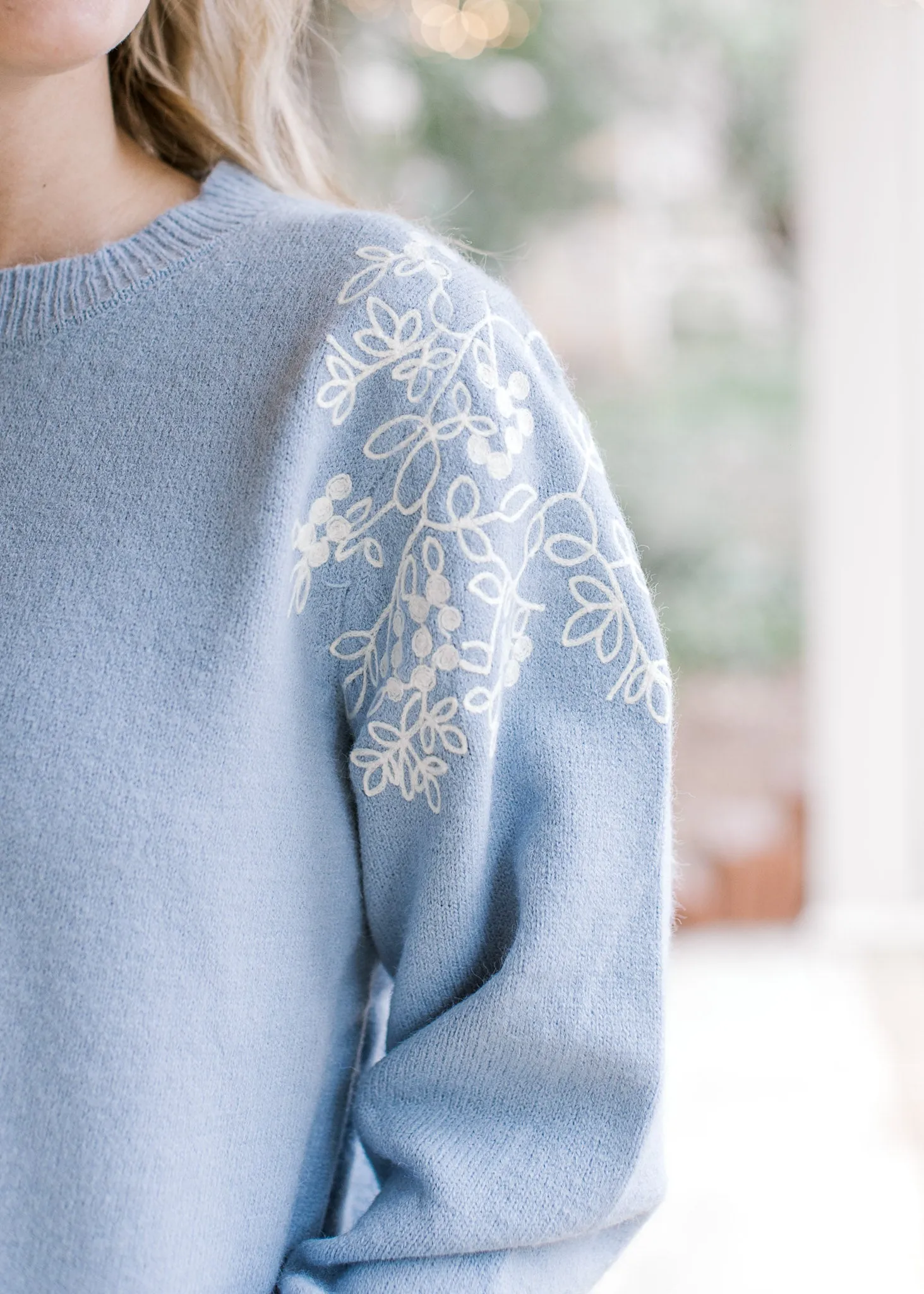 Light Blue Embroidered Sweater
