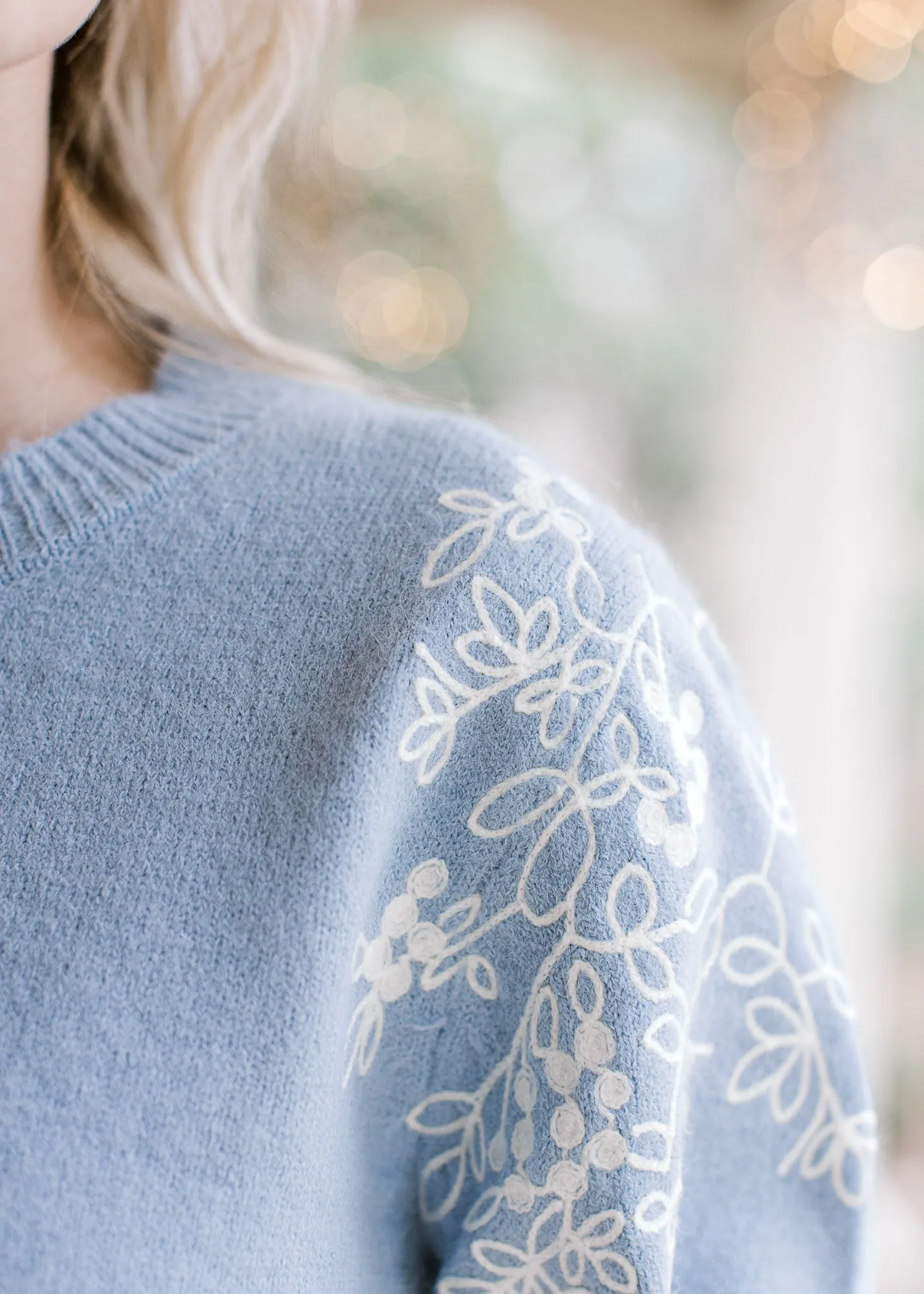 Light Blue Embroidered Sweater