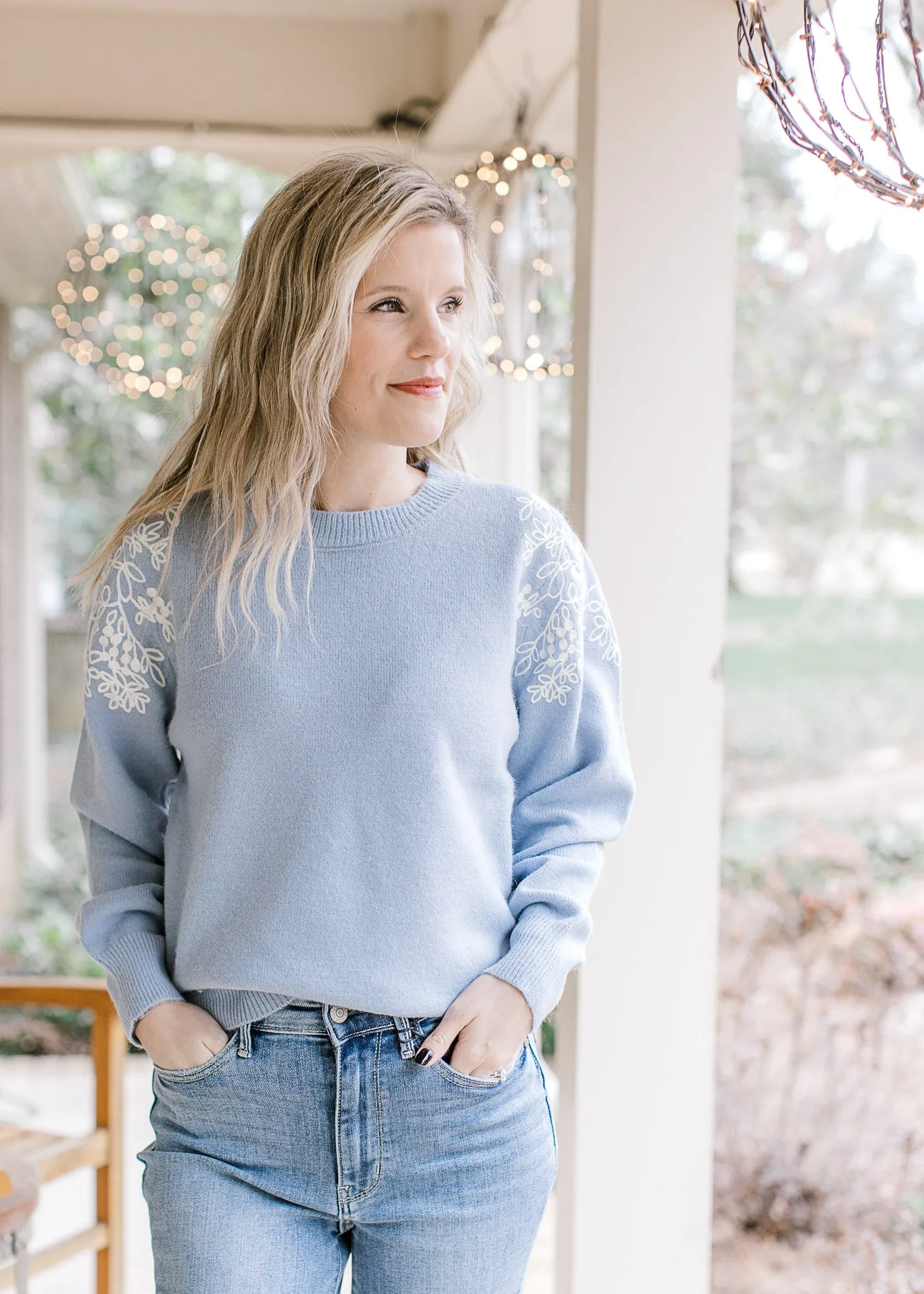 Light Blue Embroidered Sweater