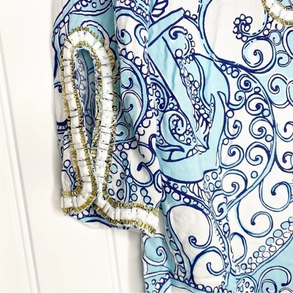 Lilly Pulitzer Sarah Beaded Tunic Dress Spa Blue Shape Up Ship Out XS Coastal