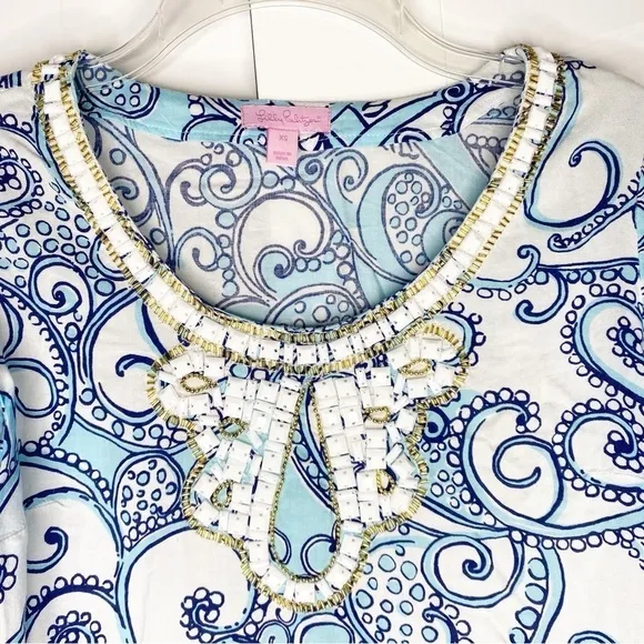 Lilly Pulitzer Sarah Beaded Tunic Dress Spa Blue Shape Up Ship Out XS Coastal