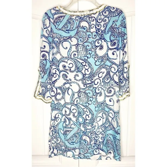 Lilly Pulitzer Sarah Beaded Tunic Dress Spa Blue Shape Up Ship Out XS Coastal