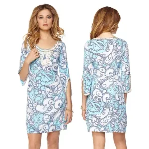 Lilly Pulitzer Sarah Beaded Tunic Dress Spa Blue Shape Up Ship Out XS Coastal
