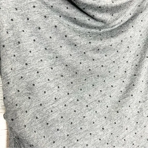 LOFT Gray &amp; Black Polka Dot 3/4 Sleeve Cowl Neck Ruched Dress Size Small Petite