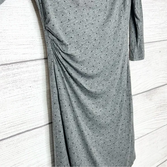 LOFT Gray &amp; Black Polka Dot 3/4 Sleeve Cowl Neck Ruched Dress Size Small Petite