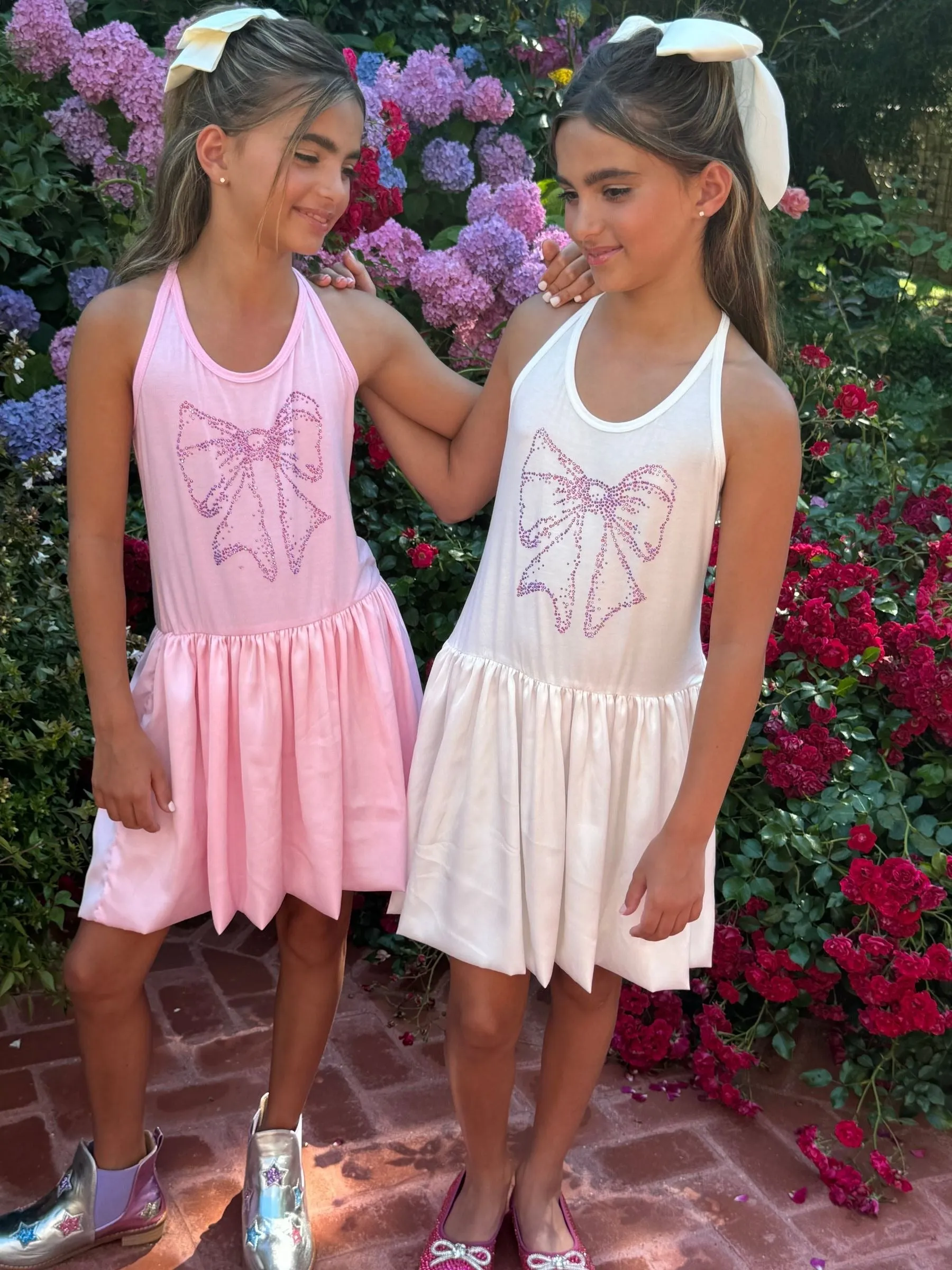 Lola and The Boys Crystal Bow Bubble Dress - Pink