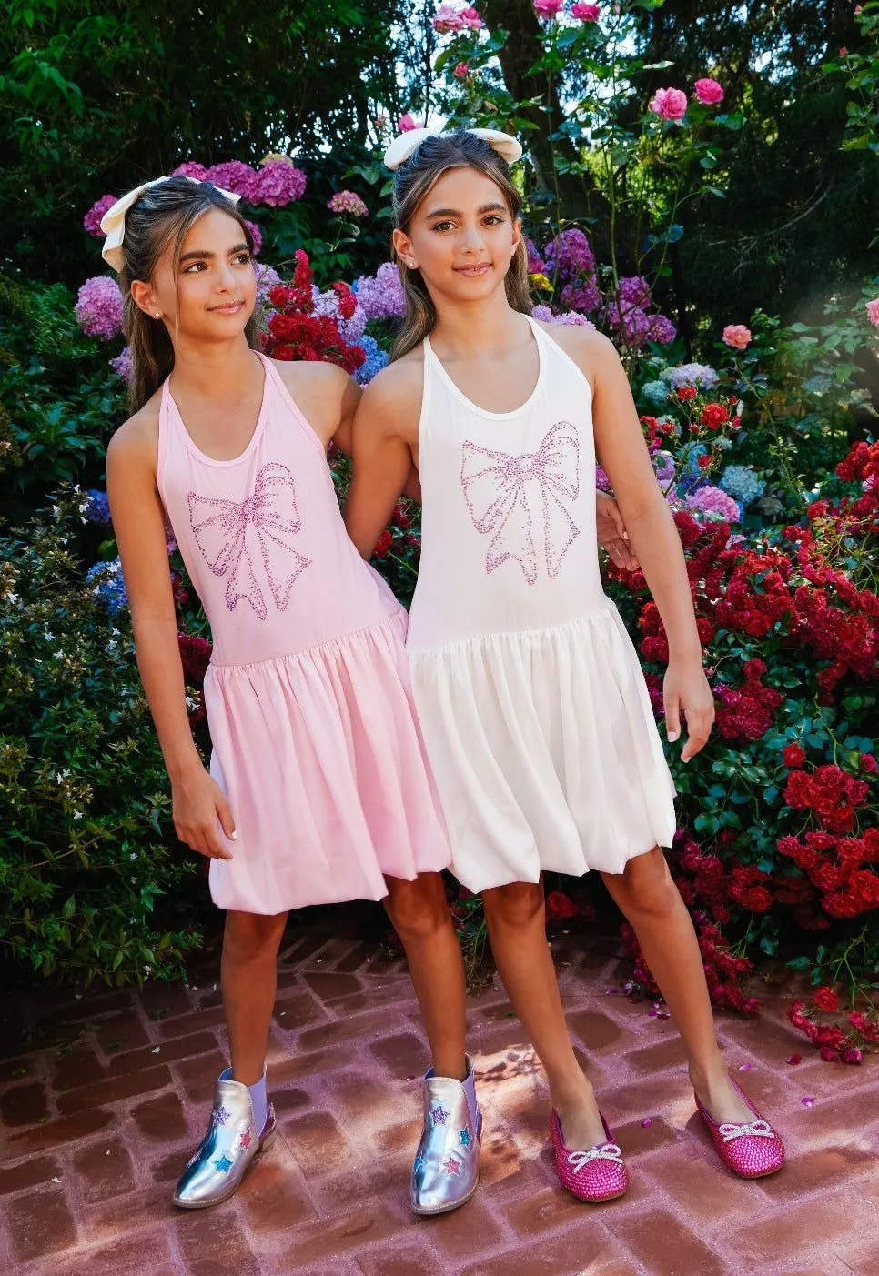 Lola and The Boys Crystal Bow Bubble Dress - Pink