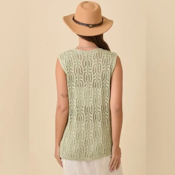 Long Crochet Knitted Vest with Front Ties - Main Strip