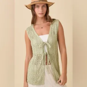 Long Crochet Knitted Vest with Front Ties - Main Strip