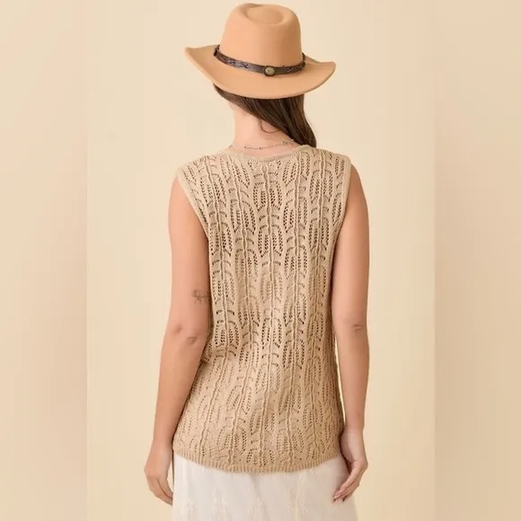 Long Crochet Knitted Vest with Front Ties - Main Strip