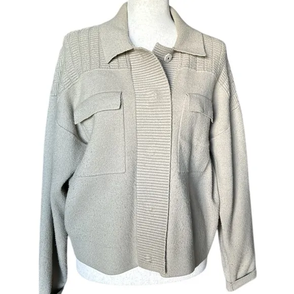 Maeve by Anthropologie Knit Sweater Cardigan Jacket - Neutral Beige, Size Medium