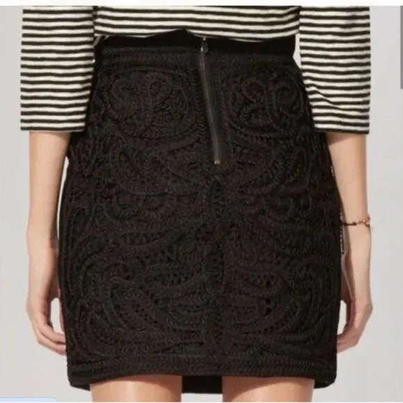 Maje Women's M Jazzy Textured Lace Structured Mini Skirt Black