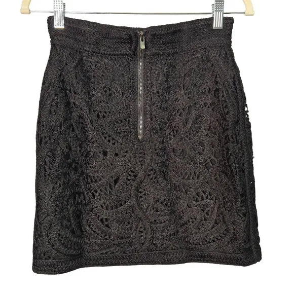 Maje Women's M Jazzy Textured Lace Structured Mini Skirt Black