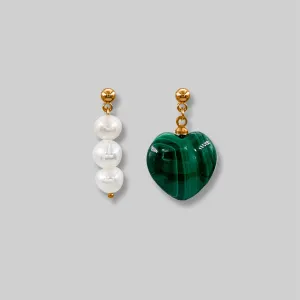 Malachite Heart Pearl Drop Earrings