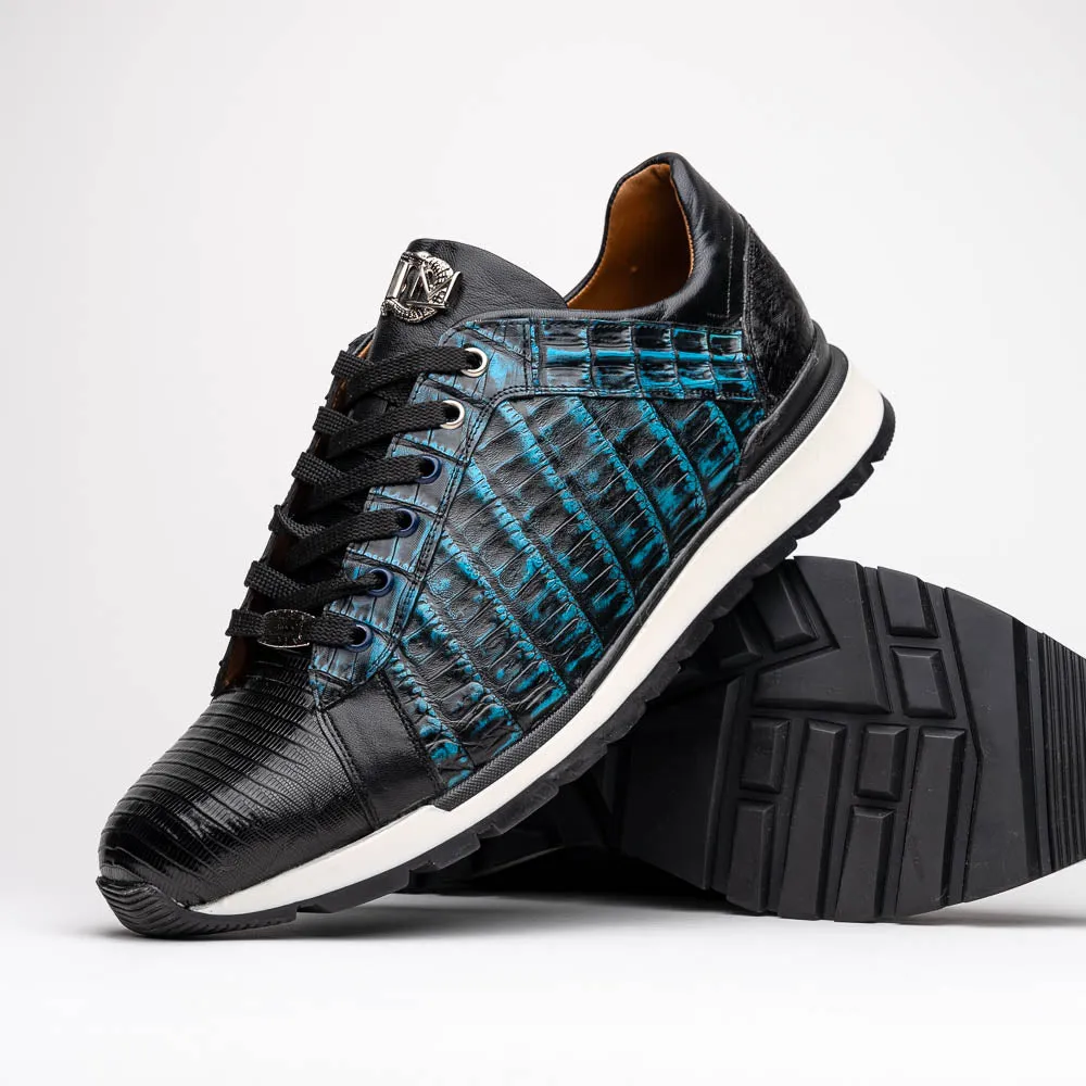 Marco Di Milano Portici Navy Men's Exotic Lizard / Crocodile Casual Sneakers