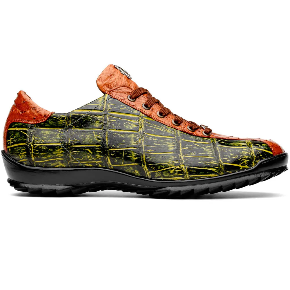 Marco Di Milano Saulo Green Exotic Ostrich and Alligator Casual Sneakers