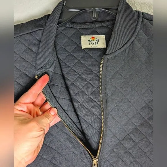 Marine Layer Corbet Black Soft Quilted Zip Front Bomber Jacket XS