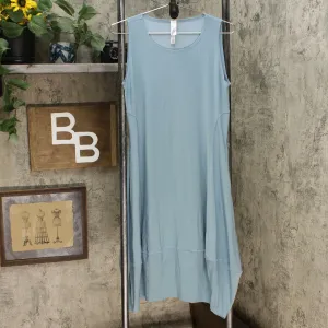 MarlaWynne Women's Matte Jersey Sleeveless Dress With Pockets Sea Blue Small