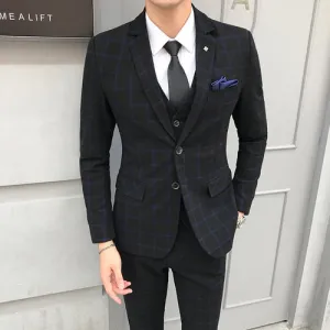 Men's 3 PC Plaid Fashion Suit Up To 5XL