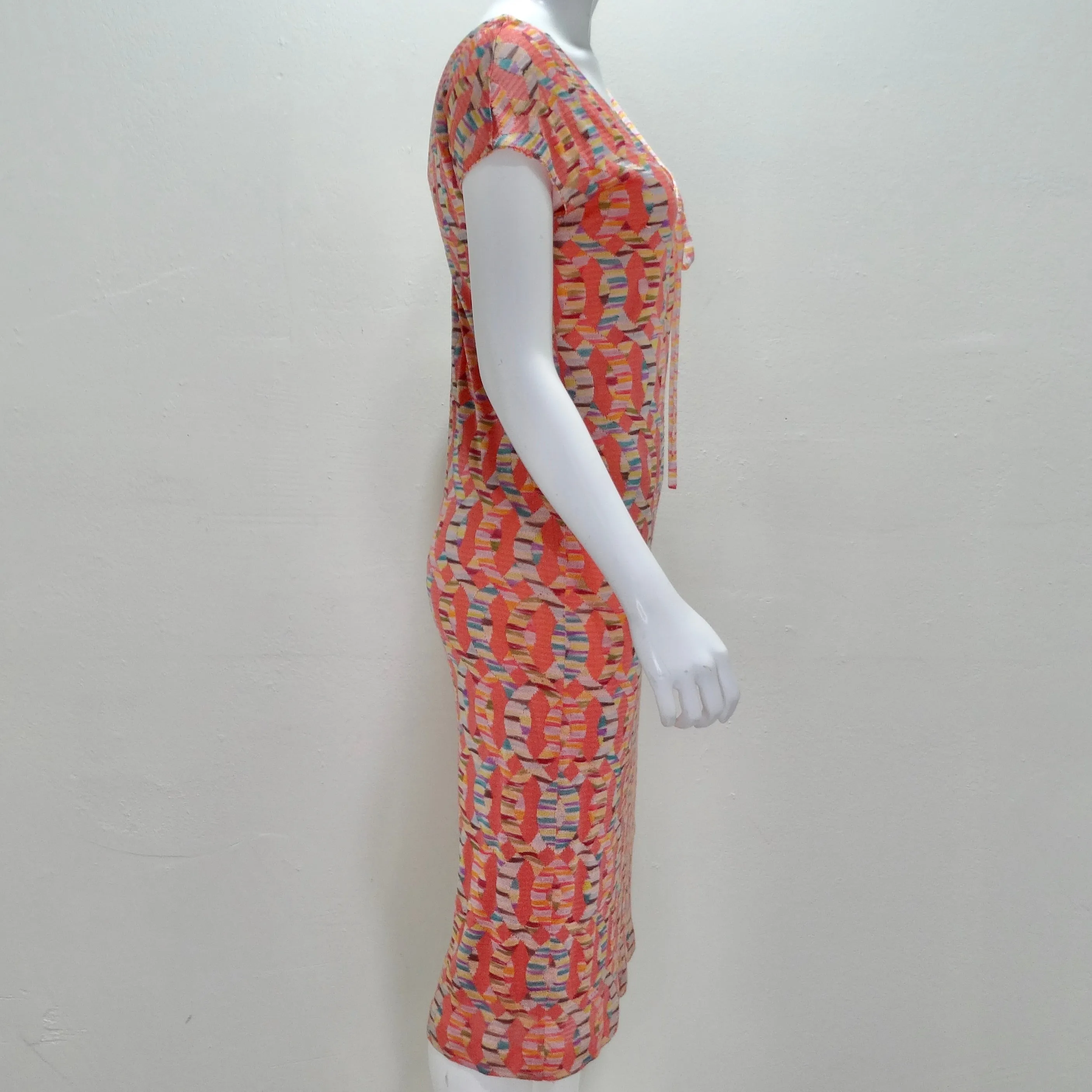 Missoni 1990s Multicolor Knit Keyhole Tie Dress
