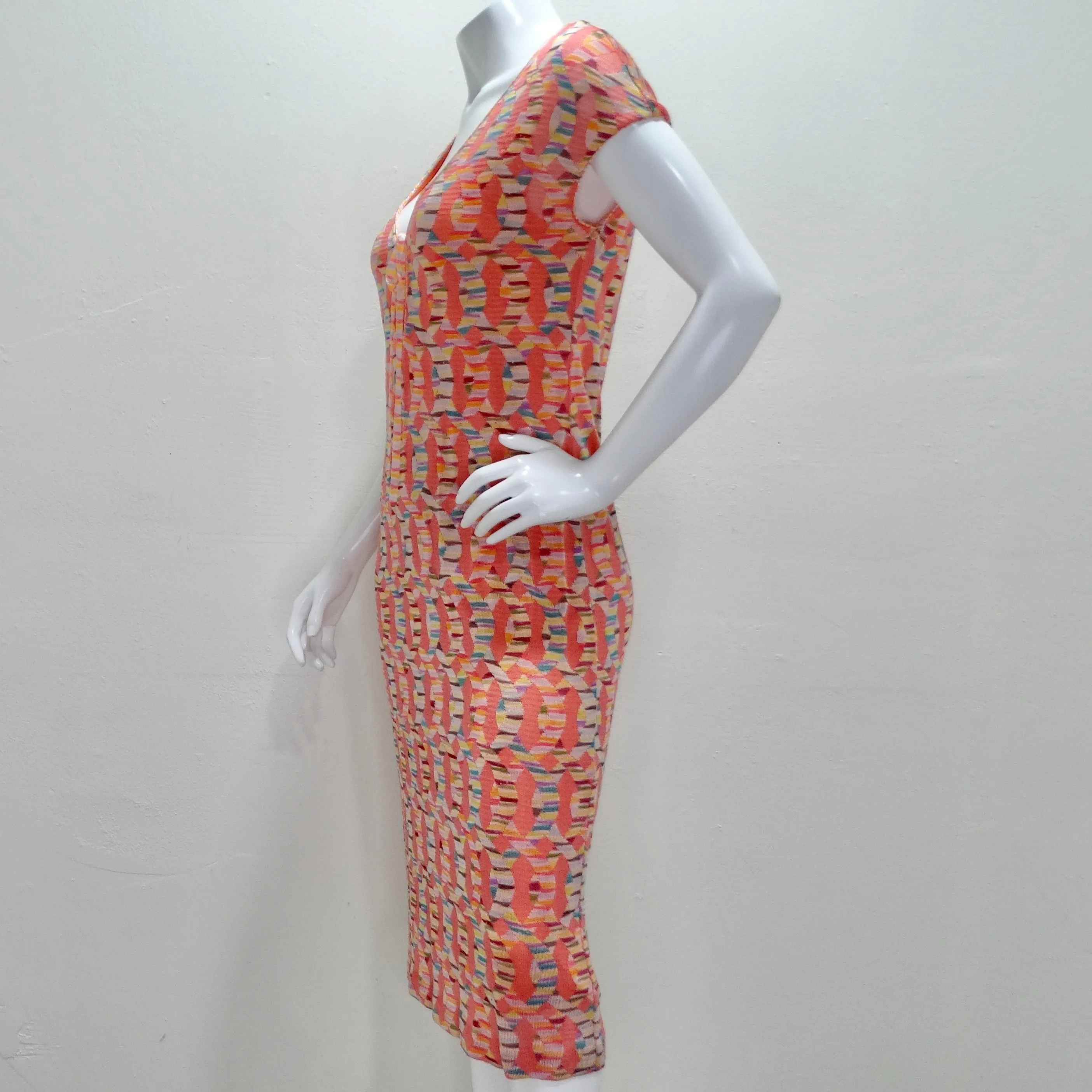 Missoni 1990s Multicolor Knit Keyhole Tie Dress