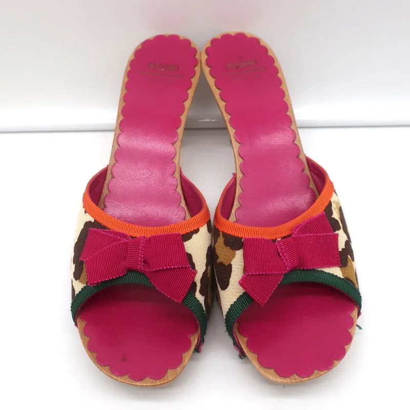 Moschino Cheap and Chic Bow Clog Sandals Leopard Print Size 40 High Heel Slides