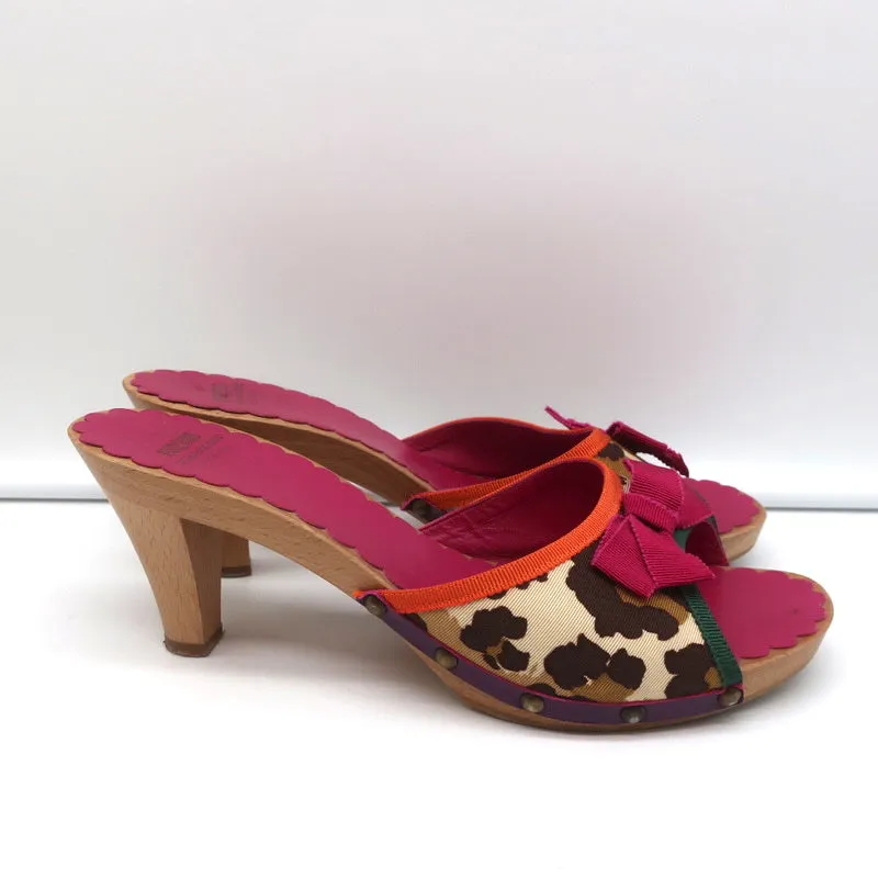 Moschino Cheap and Chic Bow Clog Sandals Leopard Print Size 40 High Heel Slides
