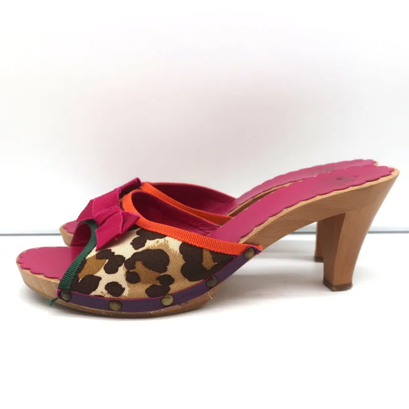 Moschino Cheap and Chic Bow Clog Sandals Leopard Print Size 40 High Heel Slides