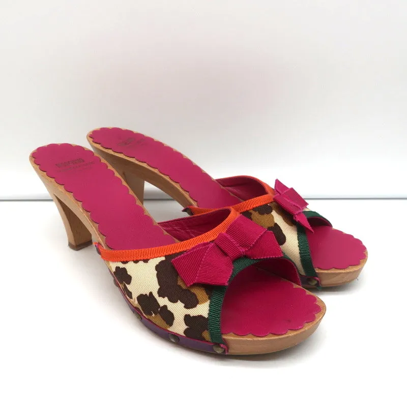 Moschino Cheap and Chic Bow Clog Sandals Leopard Print Size 40 High Heel Slides