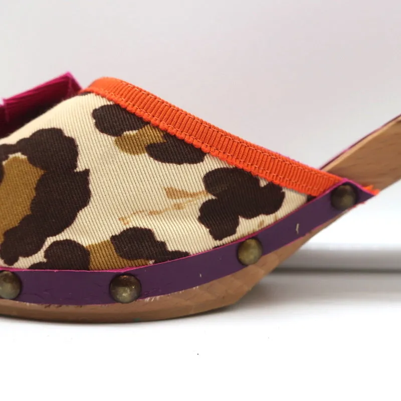Moschino Cheap and Chic Bow Clog Sandals Leopard Print Size 40 High Heel Slides