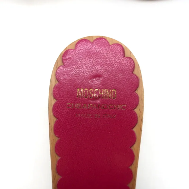 Moschino Cheap and Chic Bow Clog Sandals Leopard Print Size 40 High Heel Slides