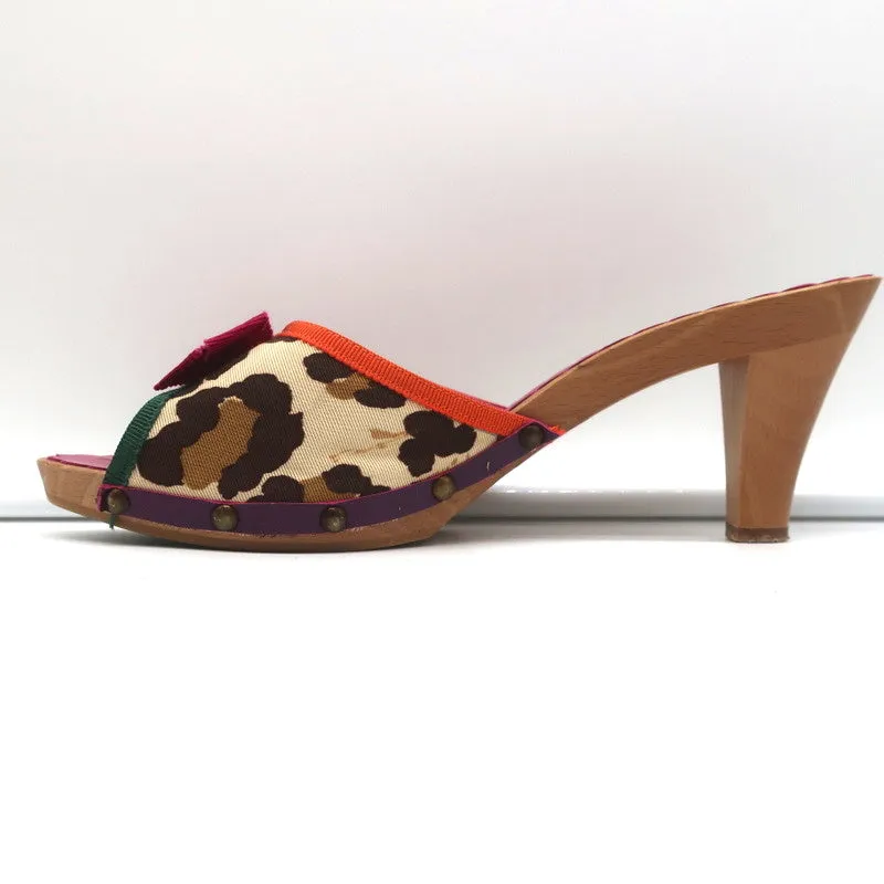 Moschino Cheap and Chic Bow Clog Sandals Leopard Print Size 40 High Heel Slides