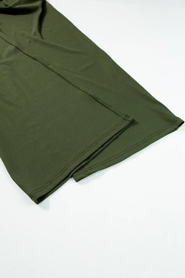 Moss Green Sleeveless V Neck Ruched Wide Leg Jumpsuit