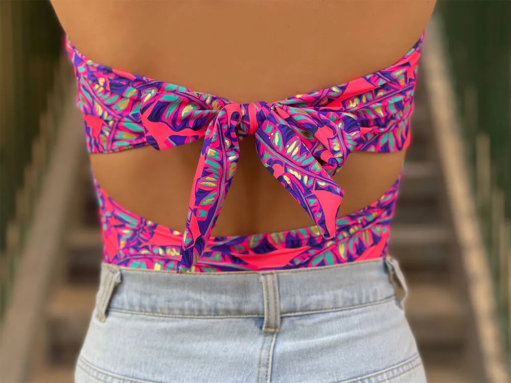 Multi-Colored Leaf Print Sleeveless Bodysuit