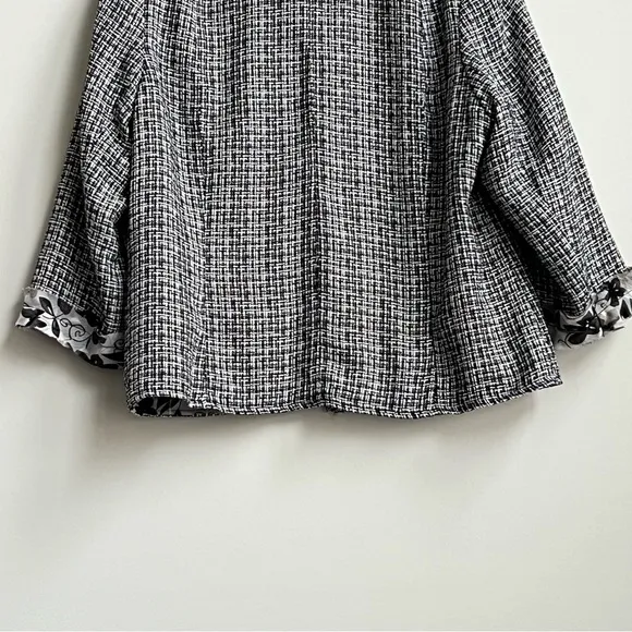 New Coldwater Creek 3/4 Sleeve Black White Tweed Jacket Chiffon Trim 16  Floral