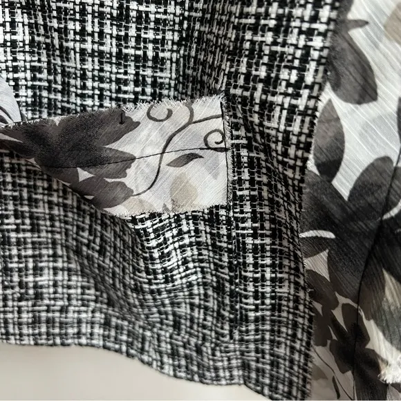 New Coldwater Creek 3/4 Sleeve Black White Tweed Jacket Chiffon Trim 16  Floral