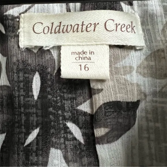 New Coldwater Creek 3/4 Sleeve Black White Tweed Jacket Chiffon Trim 16  Floral
