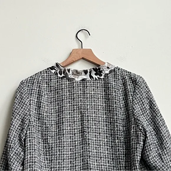 New Coldwater Creek 3/4 Sleeve Black White Tweed Jacket Chiffon Trim 16  Floral