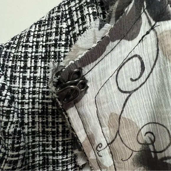 New Coldwater Creek 3/4 Sleeve Black White Tweed Jacket Chiffon Trim 16  Floral