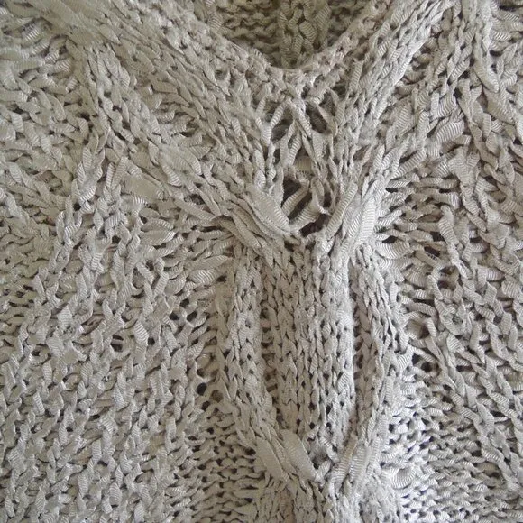 NIC ZOE Silver Cable Wave Ribbon Sweater L NWT